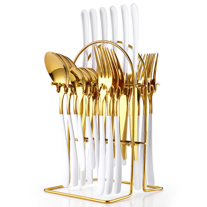 Elegant Stainless Steel Cutlery Set with Rack