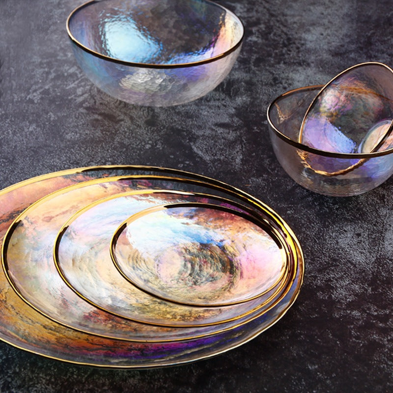 Rainbow Glass Plate Bowl Set