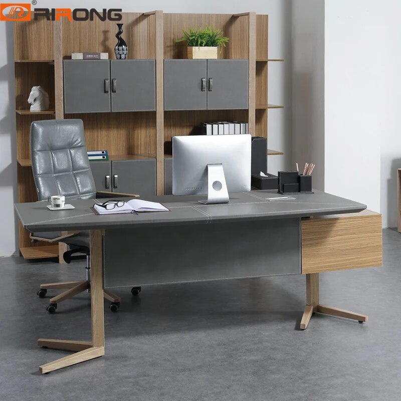 Nordic Grey Wood Executive Desk Set