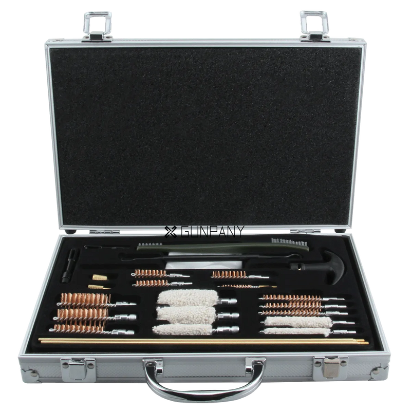 Universal Rifle Gun Barrel Cleaning Accessory Kit Brushes Set Aluminum Box Tool & Case Hunting Riflescope