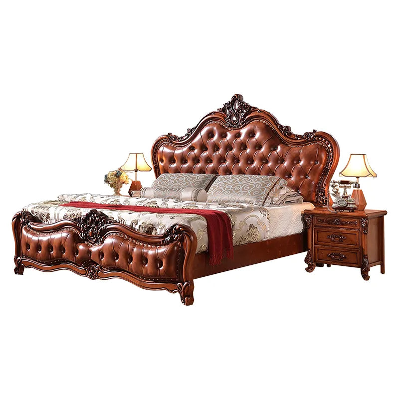 Luxury Oak Carved Double Bed - European Style