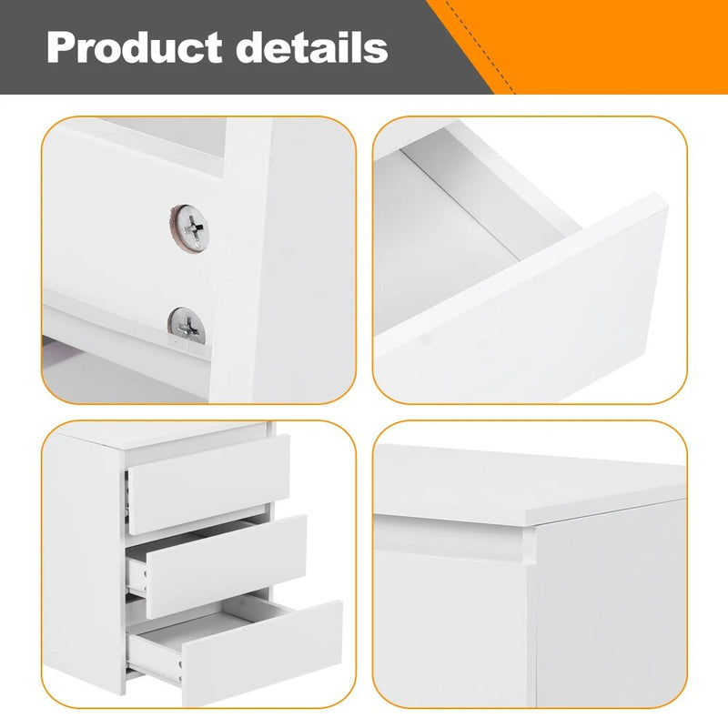 White 3-Drawer Modern Bedside Cabinet