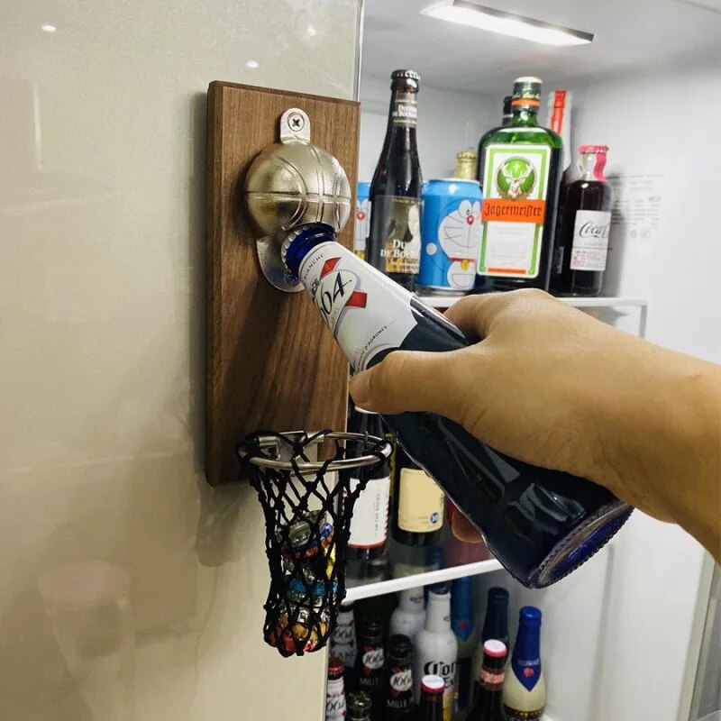 Basketball Shot Bottle Opener With Pocket Wall Mounted Home Decor Can Wine Beer Opener Magnet Kitchen Gadget Bar Party Supplies