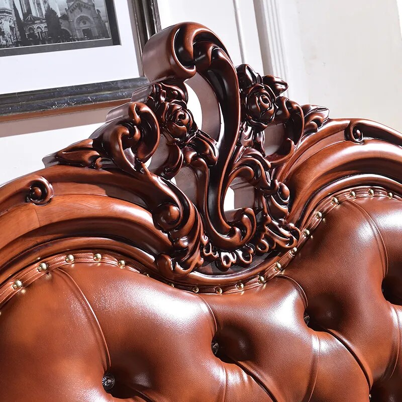 Luxury Oak Carved Double Bed - European Style