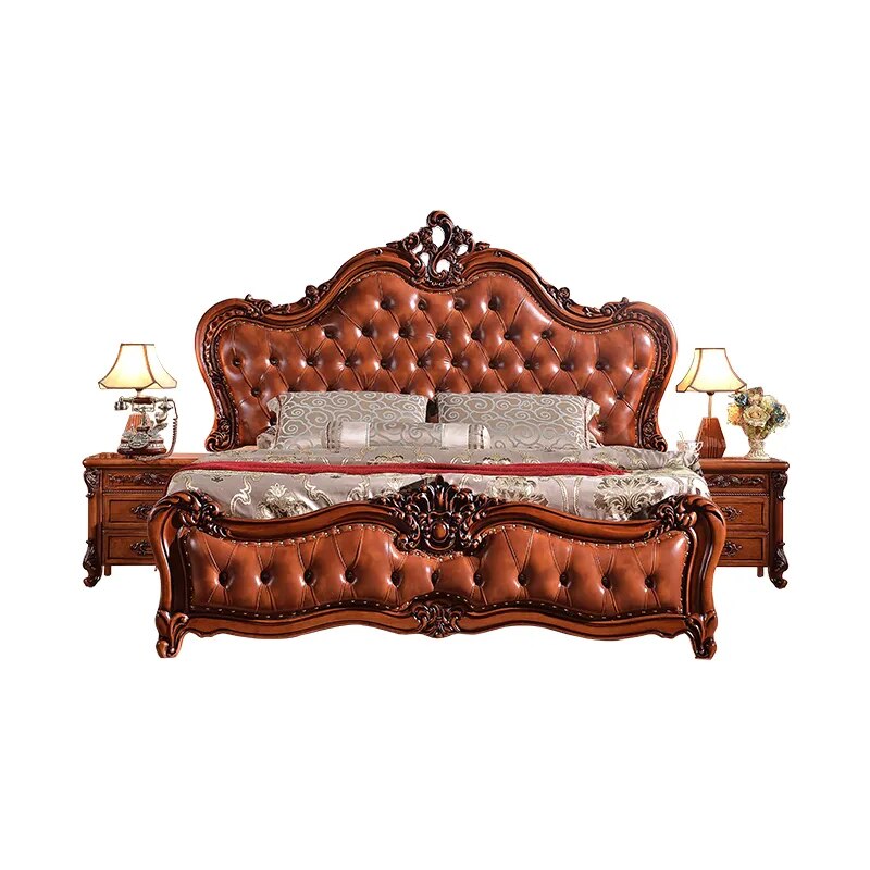 Luxury Oak Carved Double Bed - European Style