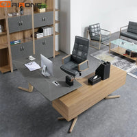 Nordic Grey Wood Executive Desk Set