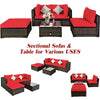 5-Piece Outdoor Rattan Furniture Set with Red Cushions