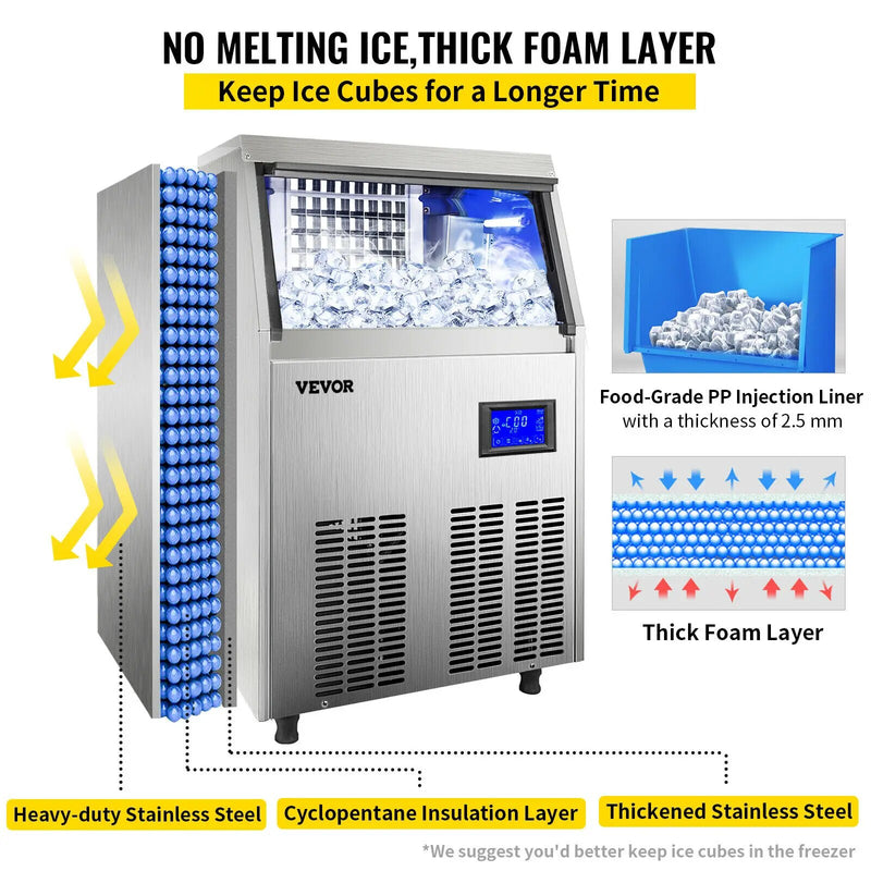 VEVOR 40 60 70KG Ice Cube Maker Water Drain Pump Auto Clean Liquid Freezer Kitchen Appliances Ice Machine Household Commercial