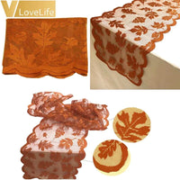 Golden Fall Maple Leaf Lace Table Runner: Elegant Autumn DÃ©cor