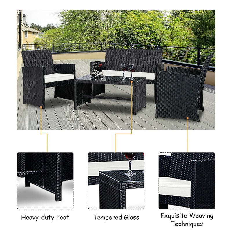 Contemporary Black Rattan Patio Set