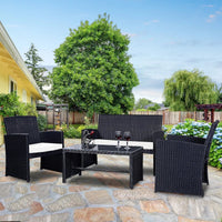 Contemporary Black Rattan Patio Set