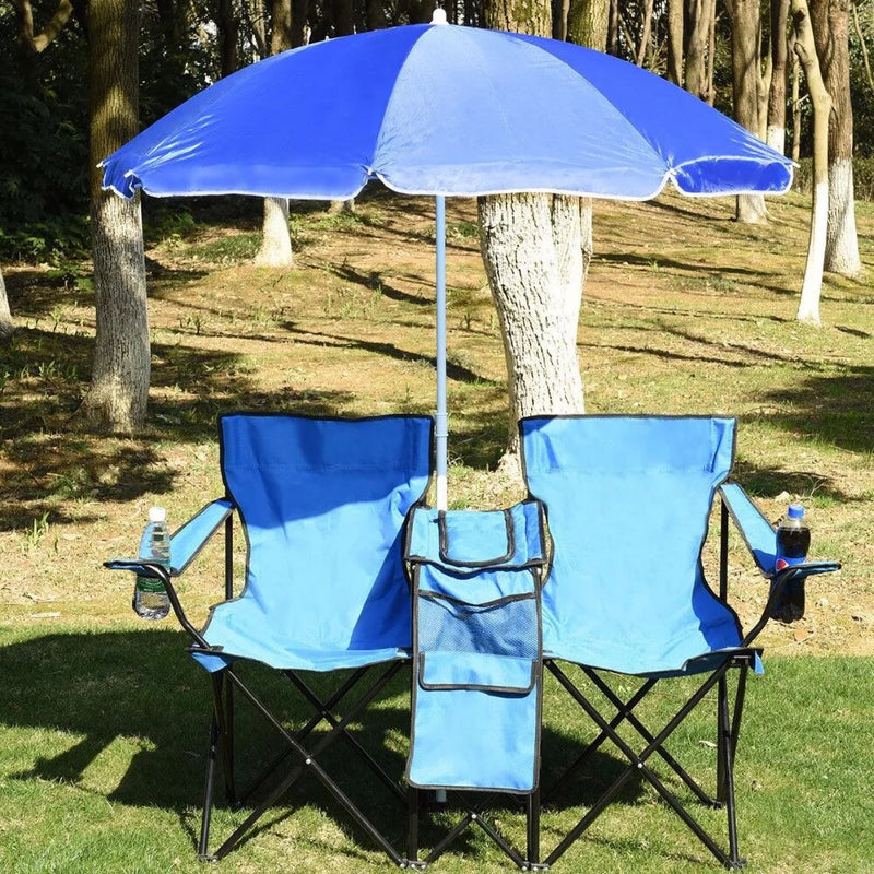 Double Seat Portable Folding Chair with Removable Umbrella