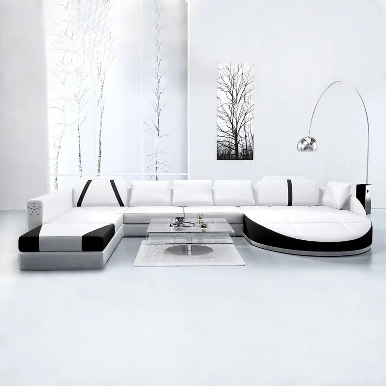 White Leather Chaise Lounge Sofa Set