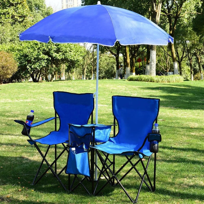 Double Seat Portable Folding Chair with Removable Umbrella