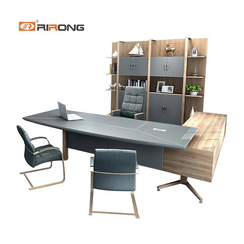 Nordic Grey Wood Executive Desk Set