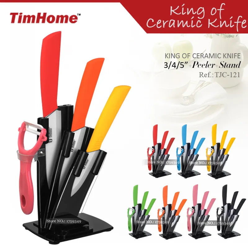 5-Piece Colorful Ceramic Knife Set with Peeler and Stand