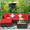 5-Piece Outdoor Rattan Furniture Set with Red Cushions