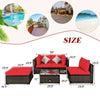 5-Piece Outdoor Rattan Furniture Set with Red Cushions