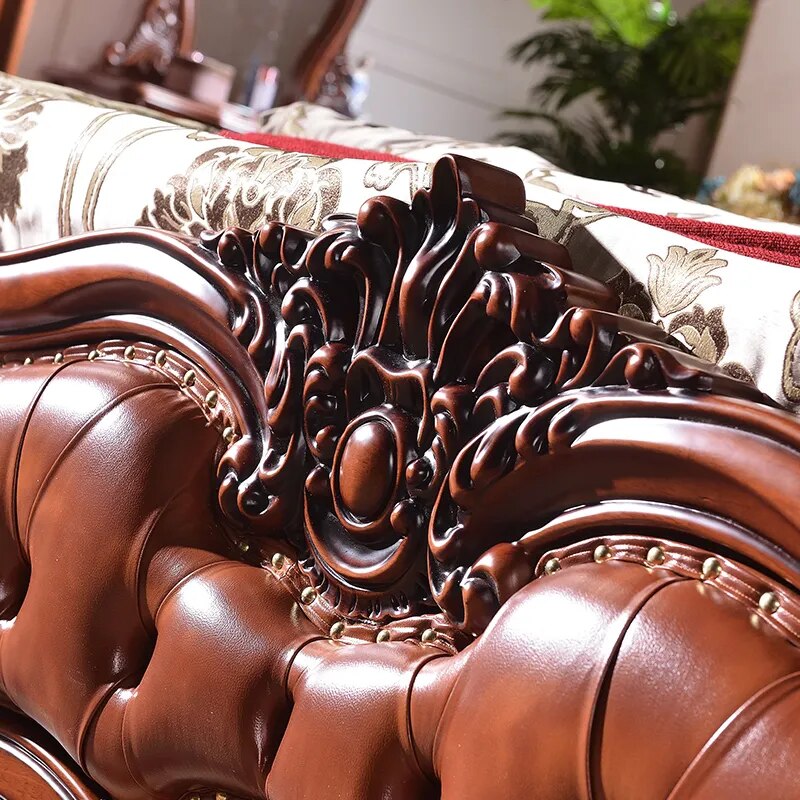 Luxury Oak Carved Double Bed - European Style