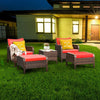 5-Piece Modern Rattan Patio Furniture Set with Red Cushions