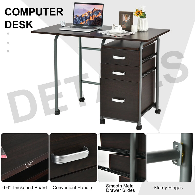 Compact Foldable Laptop Desk with Drawers