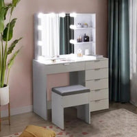 White LED Mirror Vanity Set with Storage