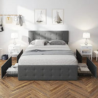 Grey Upholstered Full Bed Frame with Storage