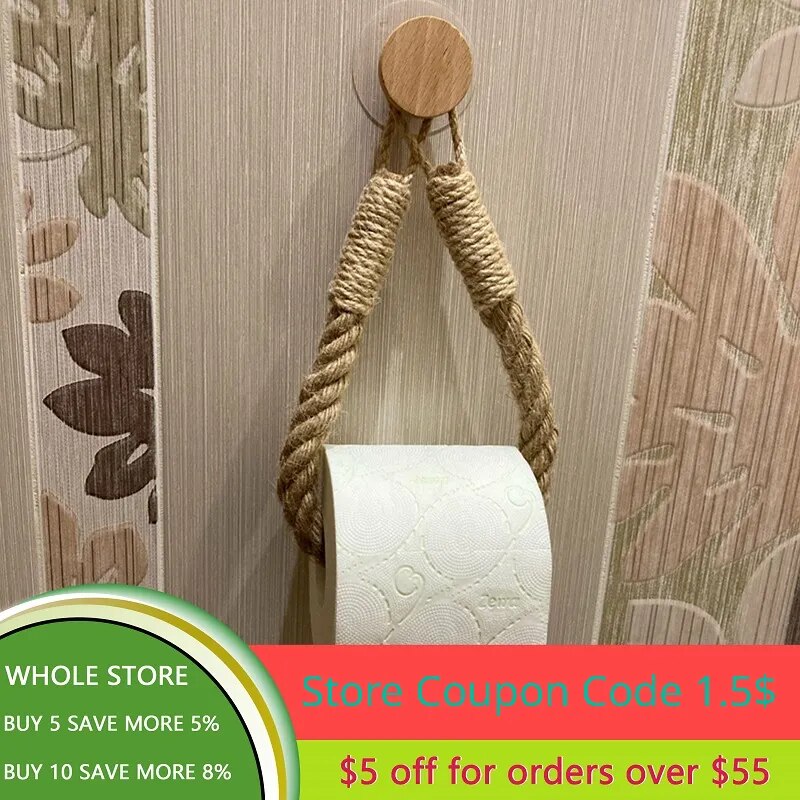 Beige Hemp Bathroom Organizer Set