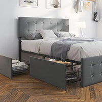 Grey Upholstered Full Bed Frame with Storage