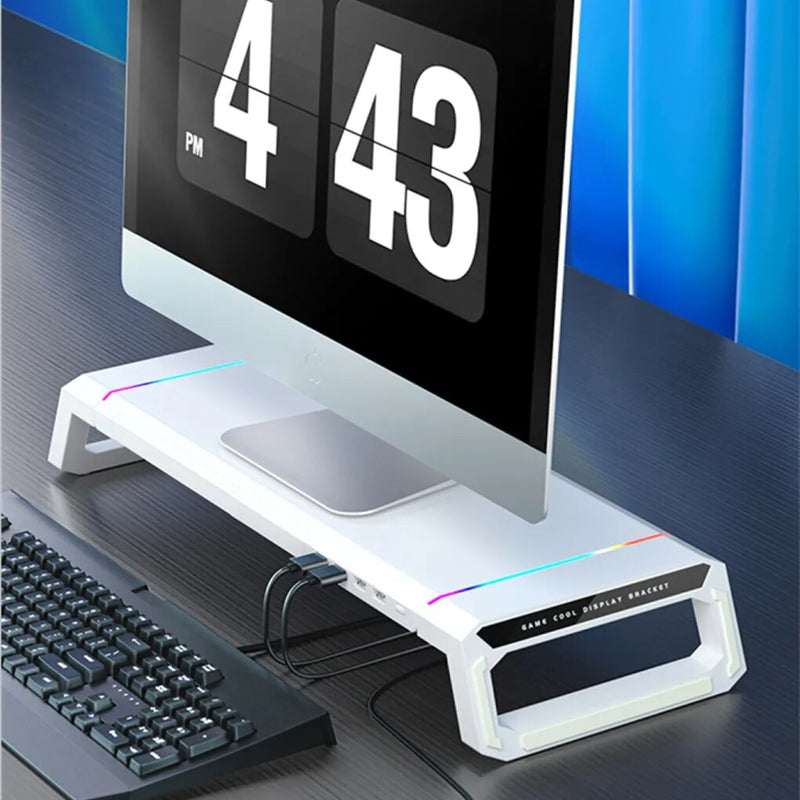 USB Desk Monitor Stand with Storage Drawer - Heavy Duty Computer Riser Mount