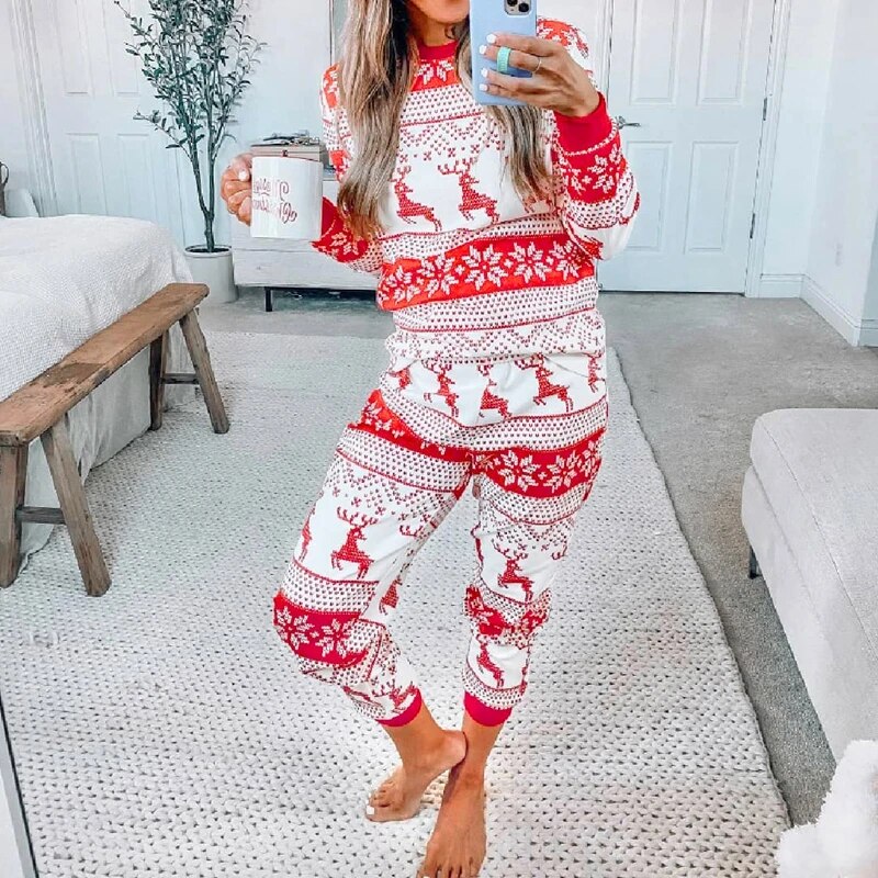 Elk Print Christmas Pajama Set