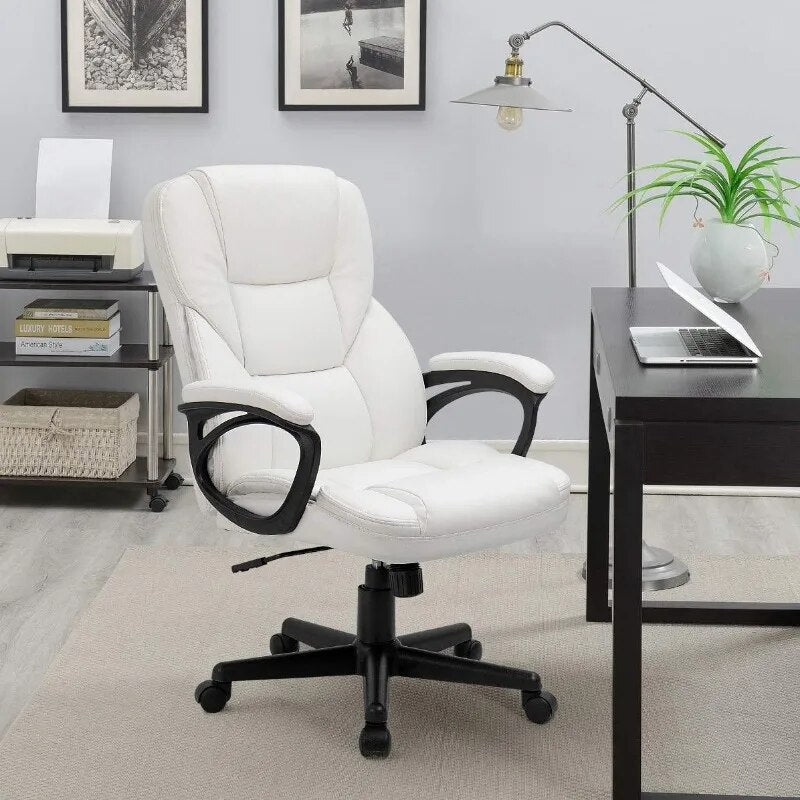 White Faux Leather Executive Office Chair with Lumbar Support