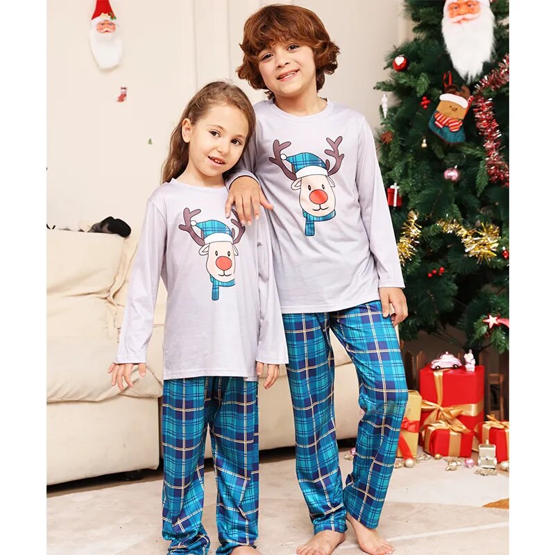 2024 New Year Elk Plaid Family Pajama Set