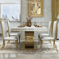 Golden Carved Stainless Steel Dining Set with Marble Top