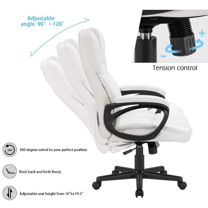 White Faux Leather Executive Office Chair with Lumbar Support