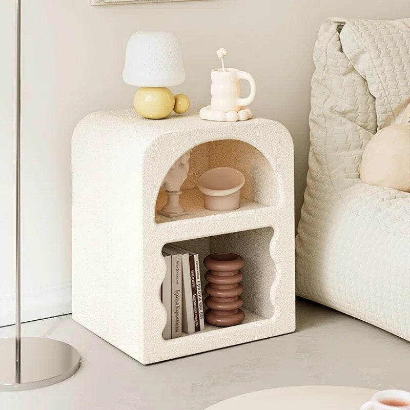 White Wooden Bedside Table with Shelves - Modern Muebles