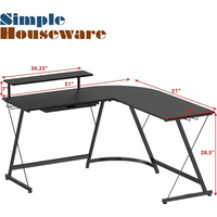 Black L-Shaped Desk with Adjustable Monitor Stand