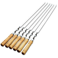 Stainless Steel BBQ Skewers with Long Wooden Handle (6-Pack)