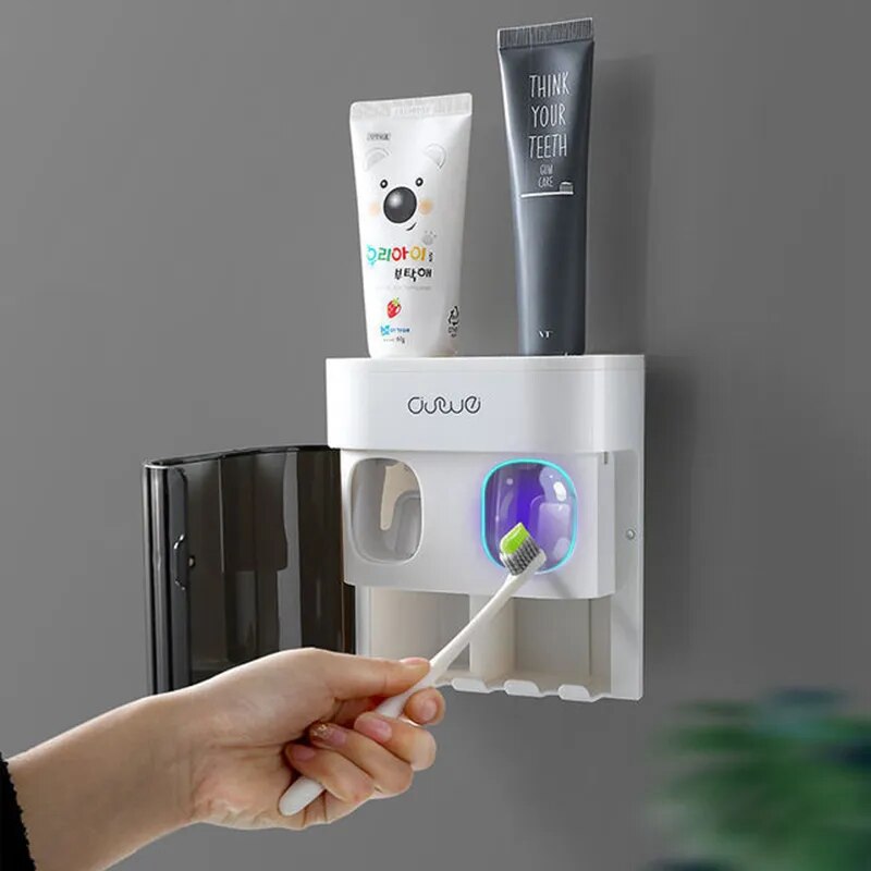 Toothpaste Squeezer & Magnetic Toothbrush Holder: Wall-Mounted Bathroom Organizer