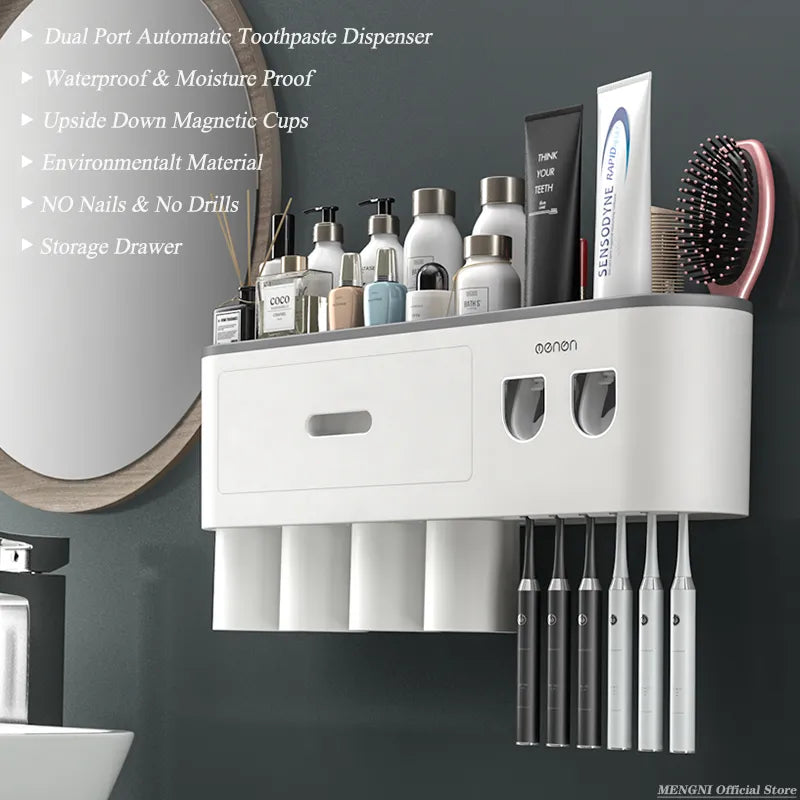 Magnetic Toothbrush Holder & Toothpaste Squeezer