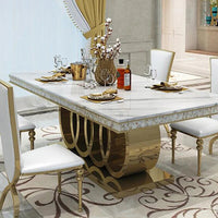 Golden Carved Stainless Steel Dining Set with Marble Top