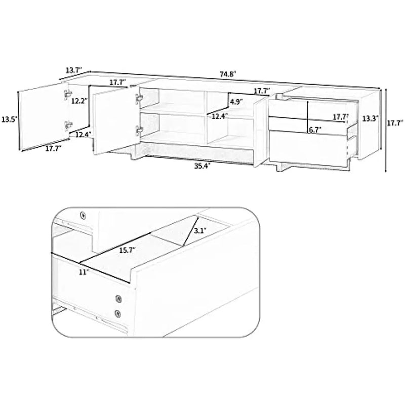 TV Stand for Television Up to 80", Unique Style Console Table, Modern Storage Cabinet, White