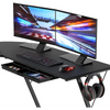 Black L-Shaped Desk with Adjustable Monitor Stand