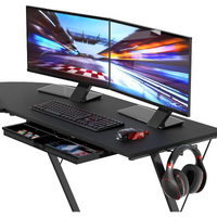 Black L-Shaped Desk with Adjustable Monitor Stand