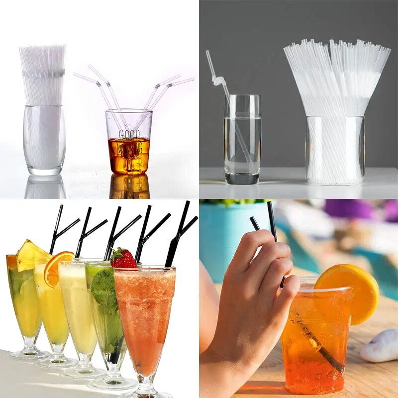 100Pcs 8" Disposable Drinking Straws Black White Long Flexible Milk And Juice Straw Wedding Party Supplies Kitchen Accessories