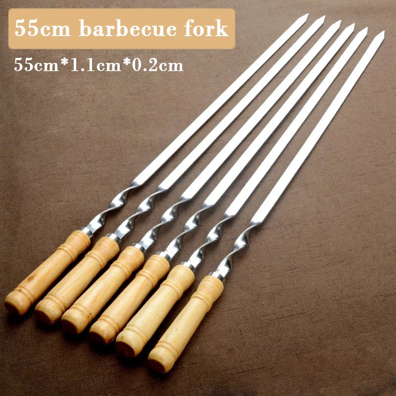 Stainless Steel BBQ Skewers with Long Wooden Handle (6-Pack)