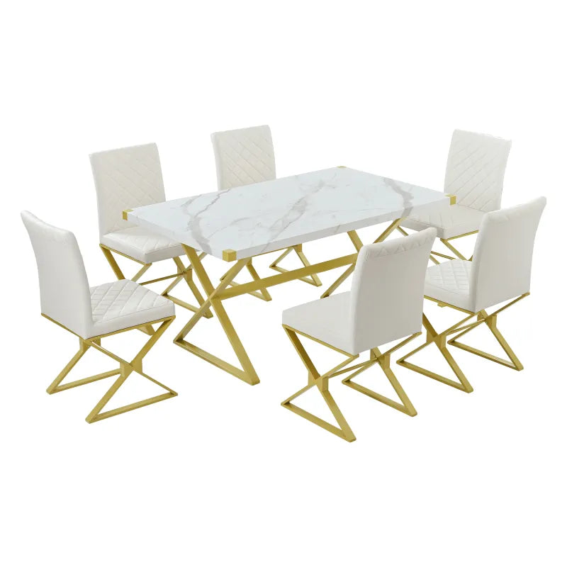 7-Piece Modern Marble Dining Set