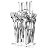 Elegant Stainless Steel Cutlery Set with Rack