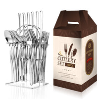 Elegant Stainless Steel Cutlery Set with Rack